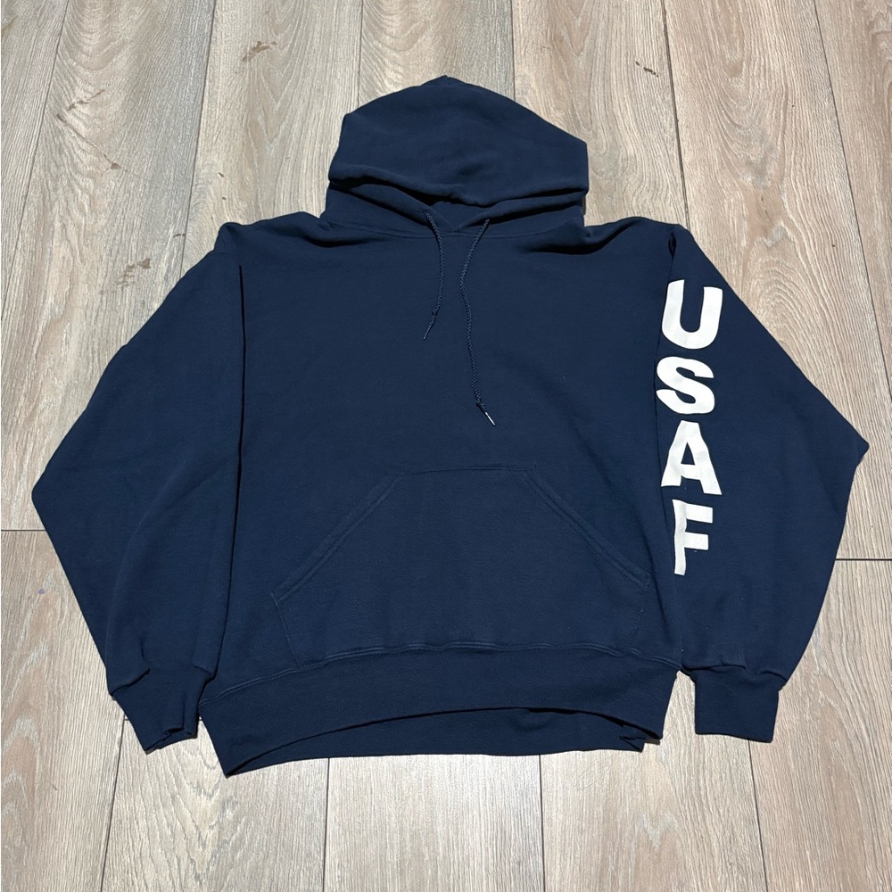 Vintage Men’s 90s Soffe Navy Blue Hoodie Sweatshirt Size Large